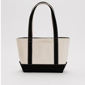 BAGGU Heavyweight Canvas Tote Bag White with Black Accents Picnic Beach Zoo